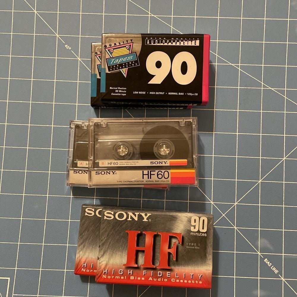 6 Tapes Walmart Sony Quality 90 Min Blank Cassettes & HF Sony 60 Min Tapes As Is